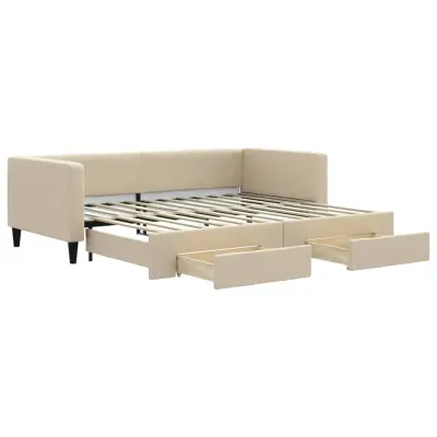 vidaXL Izvlečna dnevna postelja s predali krem 90x200 cm blago