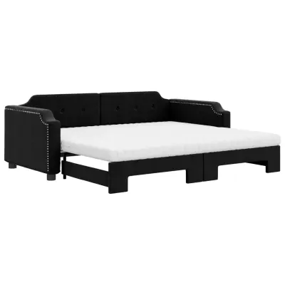 vidaXL Izvlečna dnevna postelja z vzmetnicami črna 90x190 cm blago
