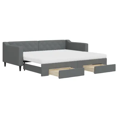 vidaXL Izvlečna dnevna postelja s predali temno siva 90x200 cm blago