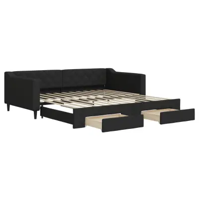 vidaXL Izvlečna dnevna postelja s predali črna 100x200 cm blago