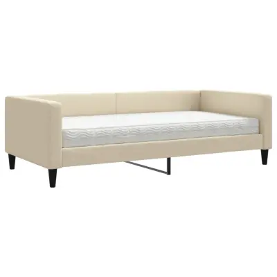 vidaXL Dnevna postelja z vzmetnico krem 100x200 cm blago