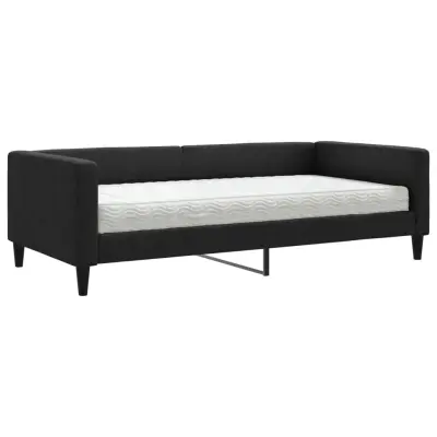 vidaXL Dnevna postelja z vzmetnico črna 100x200 cm blago