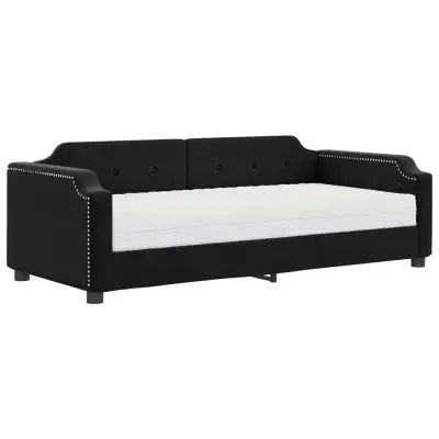 vidaXL Dnevna postelja z vzmetnico črna 90x190 cm blago