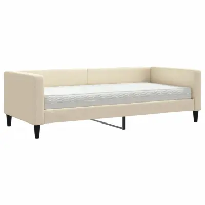 vidaXL Dnevna postelja z vzmetnico krem 90x200 cm blago
