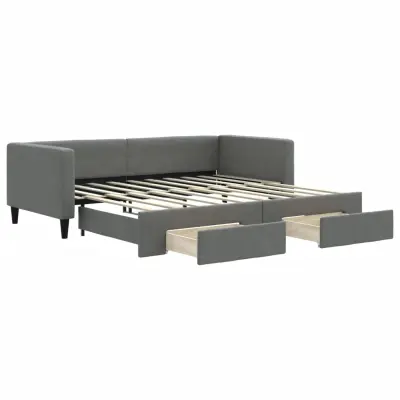 vidaXL Izvlečna dnevna postelja s predali temno siva 90x190 cm blago