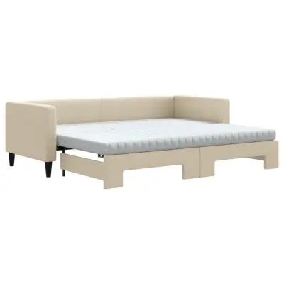 vidaXL Izvlečna dnevna postelja z vzmetnico krem 80x200 cm blago