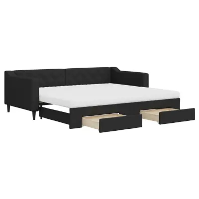 vidaXL Izvlečna dnevna postelja s predali črna 90x200 cm blago