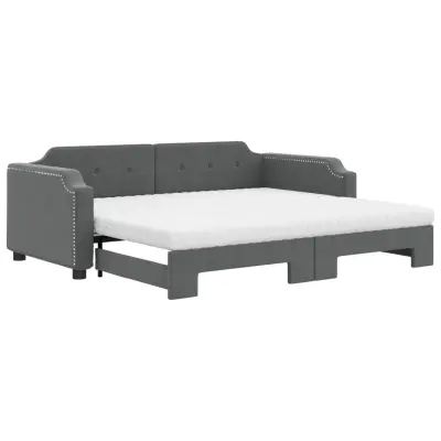 vidaXL Izvlečna dnevna postelja z vzmetnicami tm. siva 90x200 cm blago