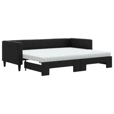vidaXL Izvlečna dnevna postelja z vzmetnico črna 80x200 cm blago