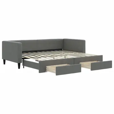 vidaXL Izvlečna dnevna postelja s predali temno siva 90x200 cm blago