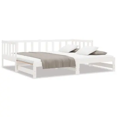 vidaXL Izvlečna dnevna postelja bela 2x(90x200) cm trdna borovina