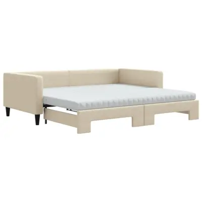 vidaXL Izvlečna dnevna postelja z vzmetnico krem 100x200 cm blago