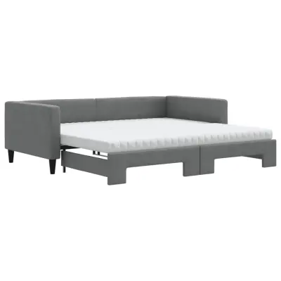 vidaXL Izvlečna dnevna postelja z vzmetnicami siva 100x200 cm blago