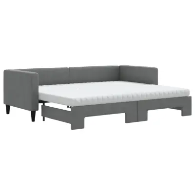vidaXL Izvlečna dnevna postelja z vzmetnico tem. siva 80x200 cm blago
