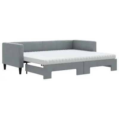 vidaXL Izvlečna dnevna postelja z vzmetnico sv. siva 80x200 cm blago