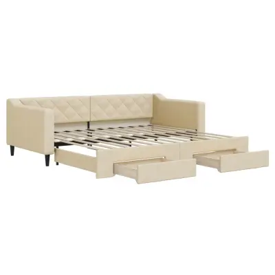 vidaXL Izvlečna dnevna postelja s predali krem 90x200 cm blago