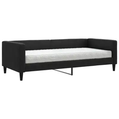 vidaXL Dnevna postelja z vzmetnico črna 90x200 cm blago