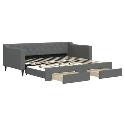 vidaXL Izvlečna dnevna postelja s predali temno siva 90x190 cm blago