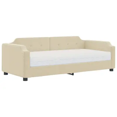 vidaXL Dnevna postelja z vzmetnico krem 100x200 cm blago