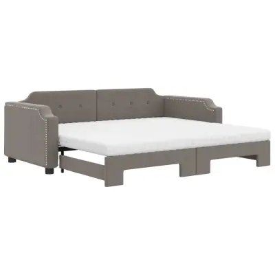 vidaXL Izvlečna dnevna postelja z vzmetnicami taupe 100x200 cm blago