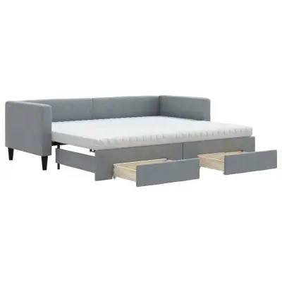 vidaXL Izvlečna dnevna postelja s predali svetlo siva 80x200 cm blago