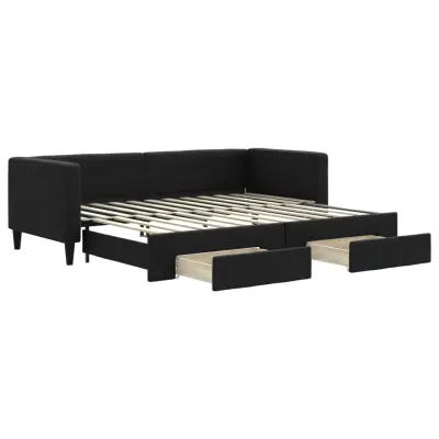 vidaXL Izvlečna dnevna postelja s predali črna 80x200 cm blago