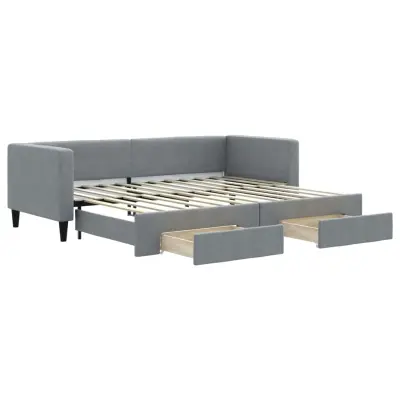 vidaXL Izvlečna dnevna postelja s predali svetlo siva 80x200 cm blago