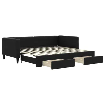 vidaXL Izvlečna dnevna postelja s predali črna 90x200 cm blago