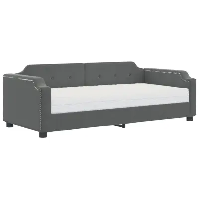 vidaXL Dnevna postelja z vzmetnico temno siva 90x200 cm blago