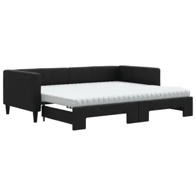 vidaXL Izvlečna dnevna postelja z vzmetnicami črna 90x190 cm blago