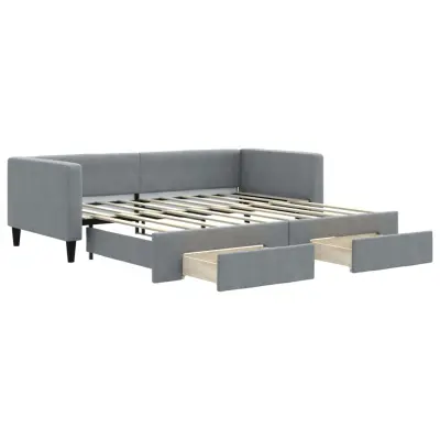 vidaXL Izvlečna dnevna postelja s predali svetlo siva 90x190 cm blago