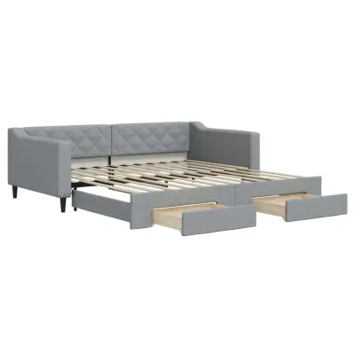vidaXL Izvlečna dnevna postelja s predali svetlo siva 100x200 cm blago
