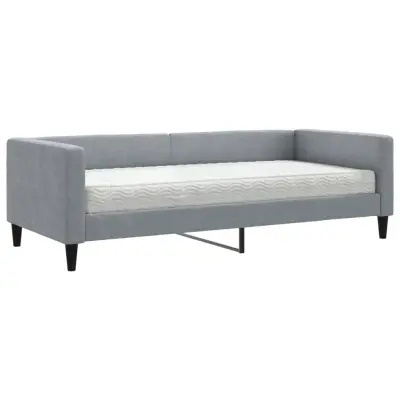 vidaXL Dnevna postelja z vzmetnico svetlo siva 90x200 cm blago