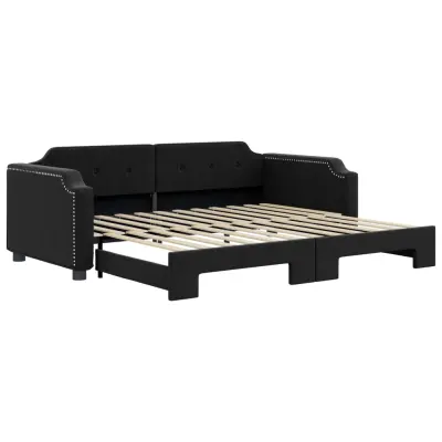 vidaXL Izvlečna dnevna postelja črna 90x190 cm blago