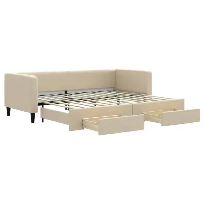 vidaXL Izvlečna dnevna postelja s predali krem 80x200 cm blago