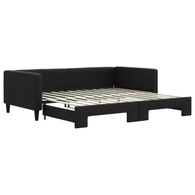 vidaXL Izvlečna dnevna postelja črna 100x200 cm blago