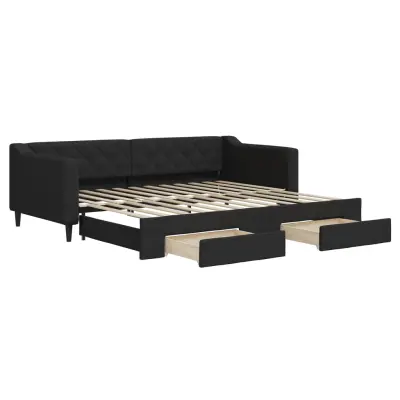 vidaXL Izvlečna dnevna postelja s predali črna 90x200 cm blago