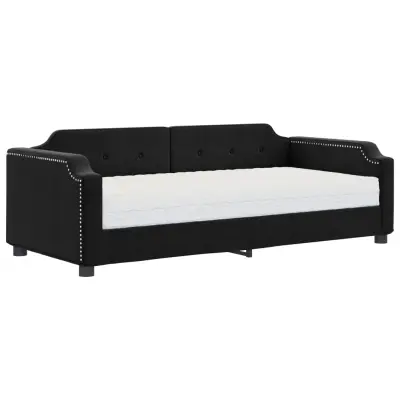 vidaXL Dnevna postelja z vzmetnico črna 90x200 cm blago