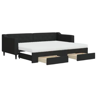 vidaXL Izvlečna dnevna postelja s predali črna 80x200 cm blago