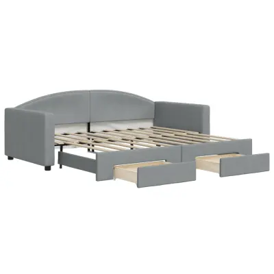 vidaXL Izvlečna dnevna postelja s predali svetlo siva 90x190 cm blago