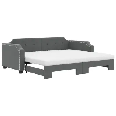 vidaXL Izvlečna dnevna postelja z vzmetnicami tm. siva 90x190 cm blago