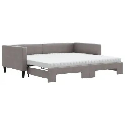 vidaXL Izvlečna dnevna postelja z vzmetnicami taupe 100x200 cm blago