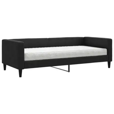 vidaXL Dnevna postelja z vzmetnico črna 90x190 cm blago