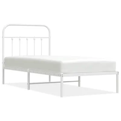 vidaXL Kovinski posteljni okvir z vzglavjem bel 90x190 cm