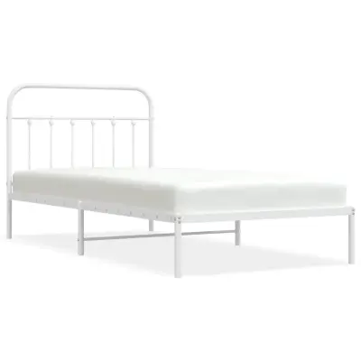 vidaXL Kovinski posteljni okvir z vzglavjem bel 107x203 cm