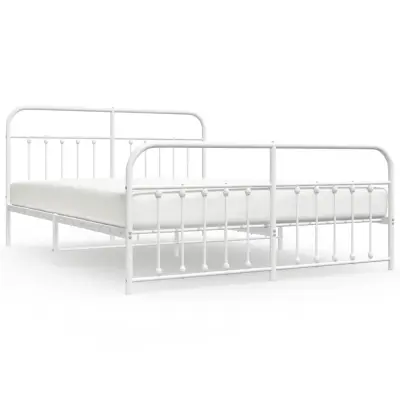 vidaXL Kovinski posteljni okvir z vzglavjem in vznožjem bel 160x200 cm