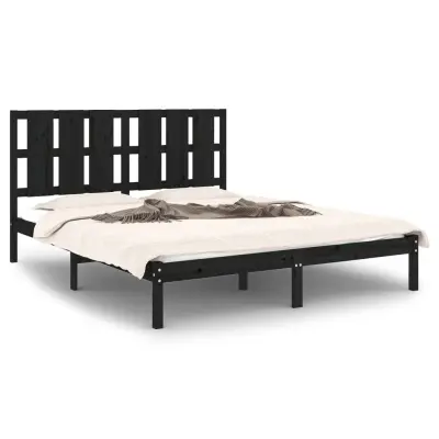 vidaXL Posteljni okvir črn iz trdnega lesa 150x200 cm