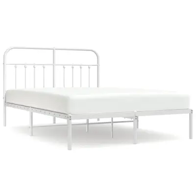 vidaXL Kovinski posteljni okvir z vzglavjem bel 140x190 cm