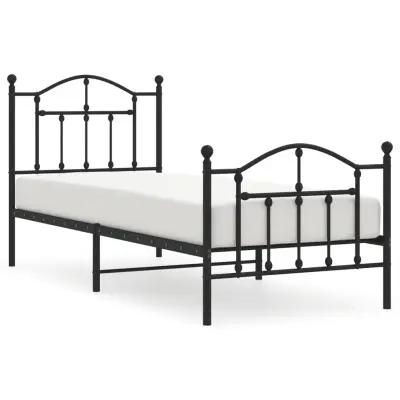 vidaXL Kovinski posteljni okvir z vzglavjem in vznožjem črn 80x200 cm