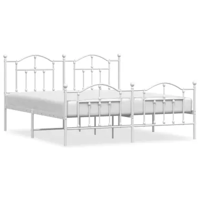 vidaXL Kovinski posteljni okvir z vzglavjem in vznožjem bel 183x213 cm